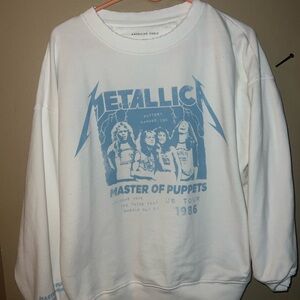 American Eagle Outfitters White and Blue Long Sleeve Tee